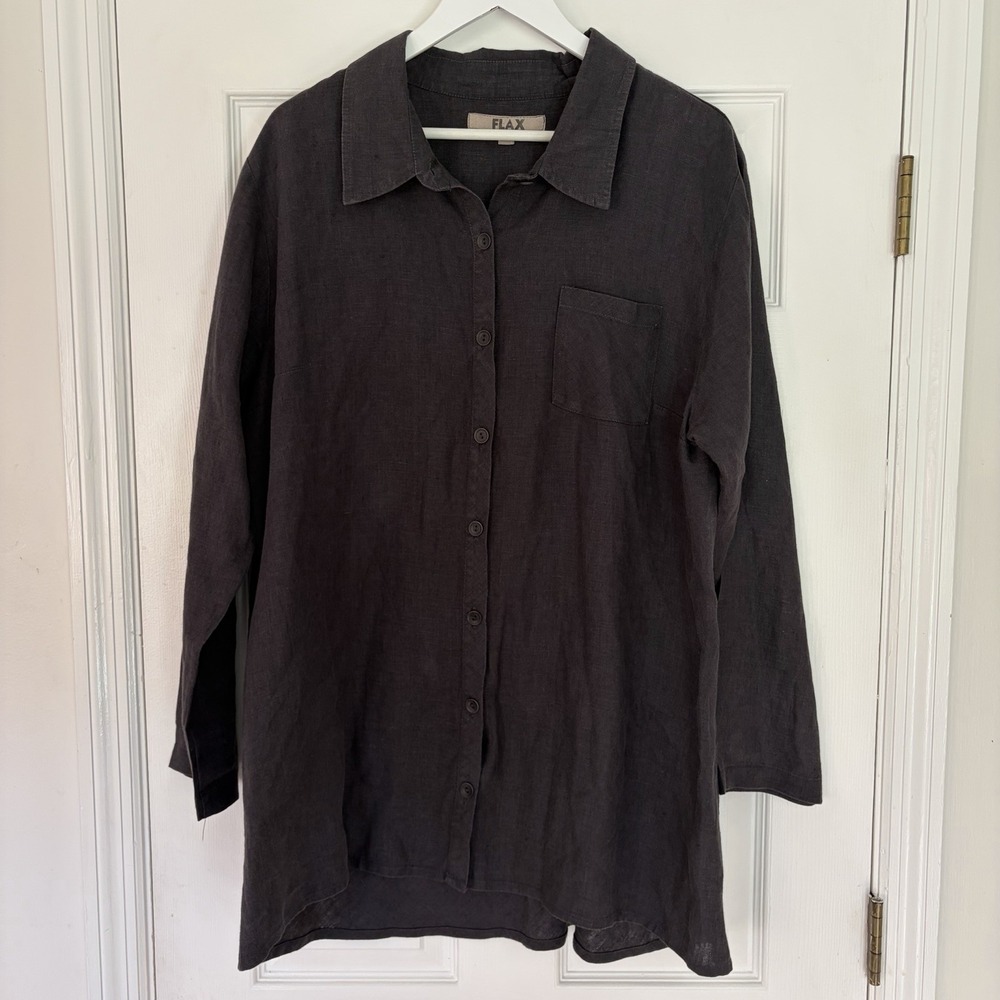 Flax By Jeanne Engelhart Button Tunic Shirt Womens Large Linen Minimal Lagenlook